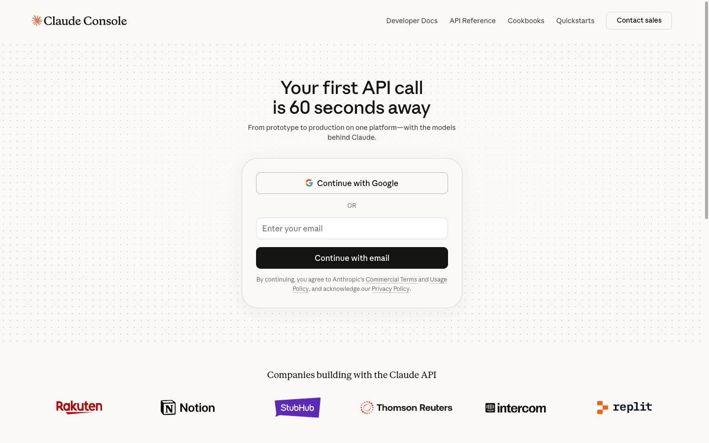 Форма входа Claude — Continue with Google